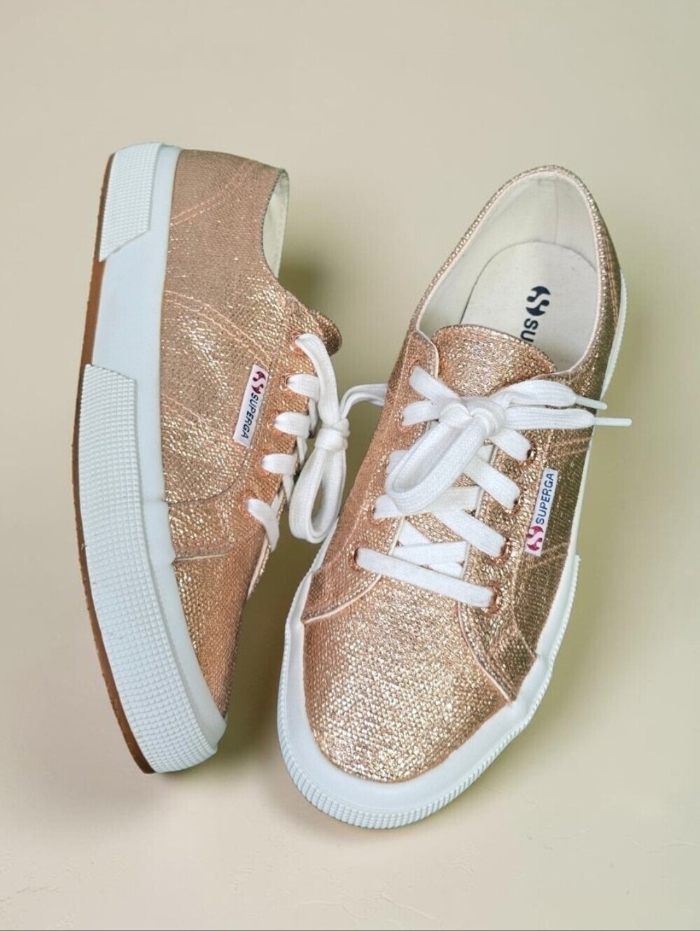 Superga 2750 Lamew Lemé Metallic Rose Gold Vulcanized Gum Sole Sneakers Size 7